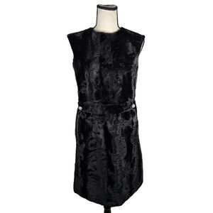 Vintage 60s Black Faux Fur Shift Dress Pockets ILGWU Union Made Mod Size 6